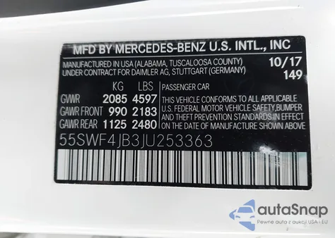 2018 Mercedes-Benz C 300 из США, поврежденный, VIN 55SWF4JB3JU253363